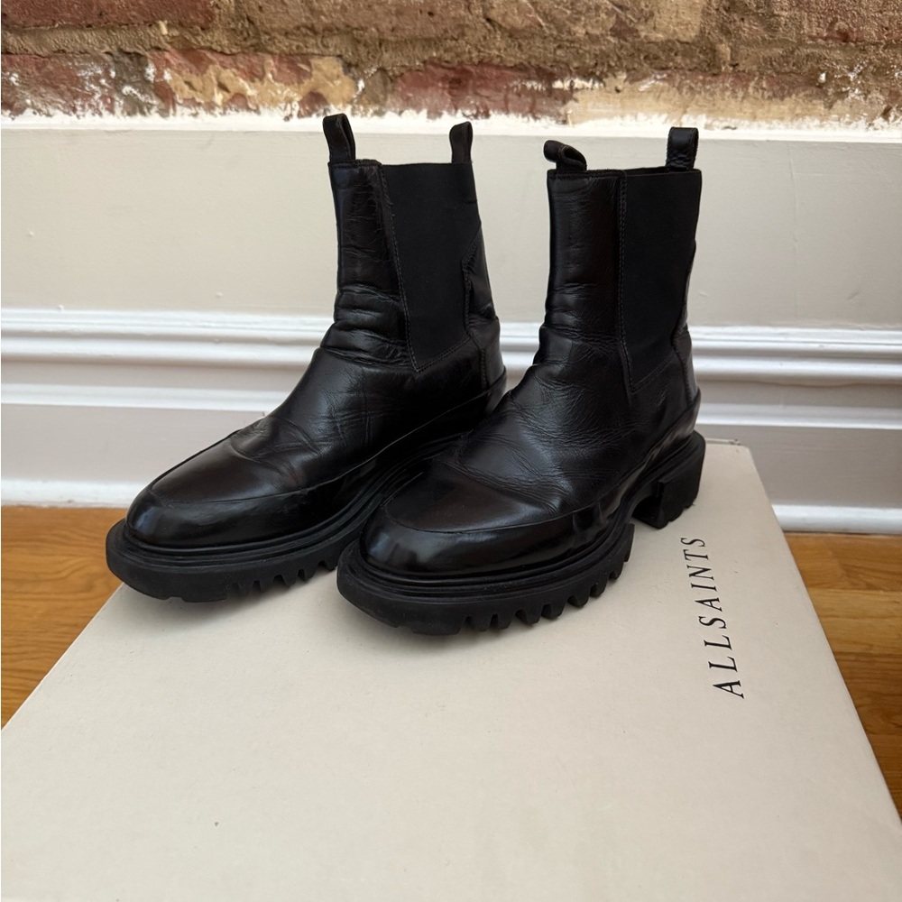 AllSaints Black Leather Chelsea Boots
